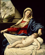 La Virgen, quien adora al Niño dormido