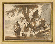 Cows Crossing a Ford with a Couple and a Dog