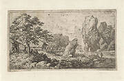 Landschap met rots aan het water