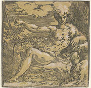 Saint John the Baptist in the desert, a lamb by his side
