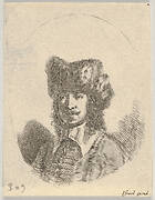 Plate 2: head of a man with a moustache and fur cap facing left, an oval composition, from 'Various heads and figures' (Diverses têtes et figures)