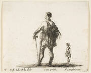 Plate 19: a Polish nobleman in court dress, standing in center, seen from behind, another nobleman to right in background, from 'Diversi capricci'