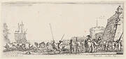 De nombreux soldats attendent sur le rivage