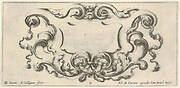 Plate 7: a cartouche with the mask of an ogre at top center, scrollwork to either side, from 'Twelve cartouches' (Recueil de douze cartouches)