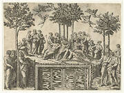 Apollo en muzen op berg Parnassus