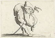 Kleine mens (karikatuur) met wandelstok