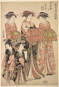 鳥居清長画　「雛形若菜の初模様　丁子屋の若草・ あさの・みどり」|The Courtesan Wakakusa of the Chōjiya Brothel, and Attendants Asano and Midori, from the series “A Pattern Book of the Year’s First Designs, Fresh as Spring Herbs” (Hinagata wakana no hatsumoyō)